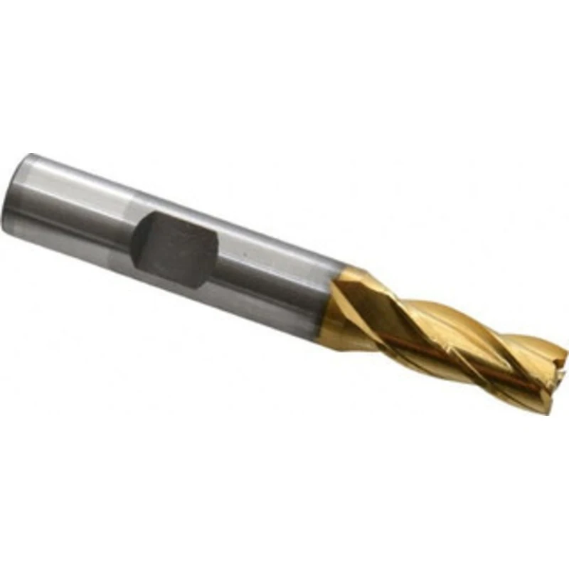OSG 5/16, 3/4 LOC, 3/8 Shank Diam, 2-1/2 OAL, 4 Flute, Cobalt Square End Mill Single End, TiN Finish, Spiral Flute, 3...